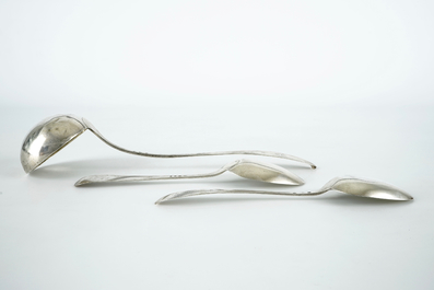 Two silver spoons and a silver ladle, 19th C.