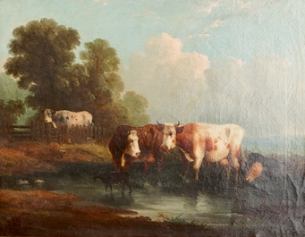 Naar Thomas Sidney Cooper, (1803-1902), twee landschappen met koeien, olie op doek