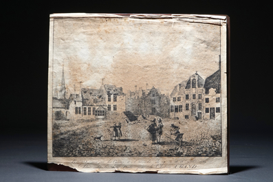 Une plaque de gravure en cuivre, Une vue sur Gand apr&egrave;s l'incendie de 1789, 19&egrave;me