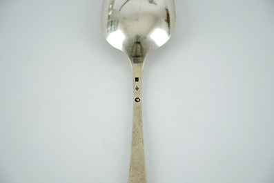 Two silver spoons and a silver ladle, 19th C.