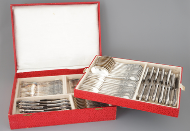 A 72-piece silver-plated cutlery set in case, Carl Mertens, Solingen, mid 20th C.