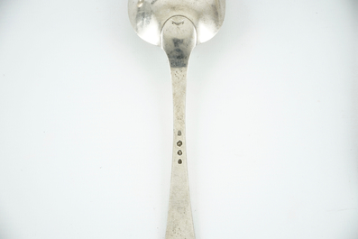 Two silver spoons and a silver ladle, 19th C.