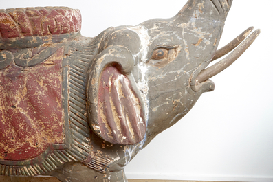 A pair of large wooden polychrome elephants, South-East Asia, 20th C.