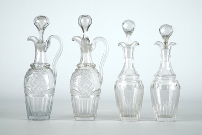 Two silver cruet sets with crystal bottles, Ghent, 1787 and Vienna, 19th C.