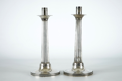 Two silver candle sticks, empire, France, 19th C.