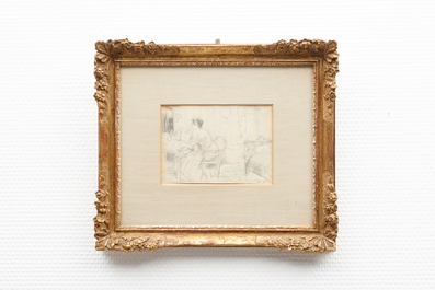 Salomon Garf (1873-1943), a lady in an interior, pencil drawing