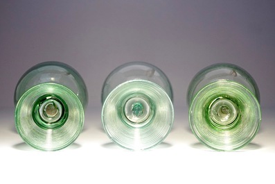 A set of three green glass rummer, probably Germany, 17th C.