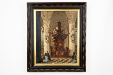 Victor-Jules G&eacute;nisson (1805-1860), Een preekstoel in een kerk, olie op doek
