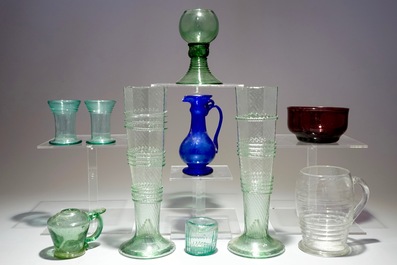 A collection of 10 glass vessels, mostly Dutch, 18/19th C.