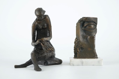 Roland Deserrano (1941), A bronze figure of a seated lady, and another small bronze group