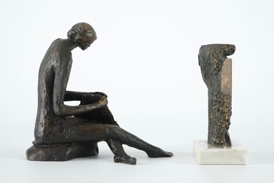 Roland Deserrano (1941), A bronze figure of a seated lady, and another small bronze group