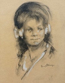 Remi de Pillecyn (1920-1986), trois portraits, technique mixte sur papier