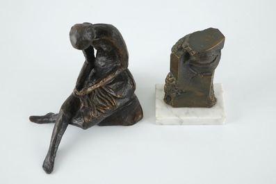 Roland Deserrano (1941), A bronze figure of a seated lady, and another small bronze group