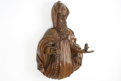 Two fine carved wood appliques of Saint-Anthony and God the Father, 17/18th C.