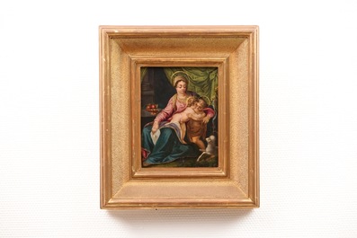 La Vierge, l'Enfant J&eacute;sus et Saint Jean Baptiste, huile sur panneau, 18/19&egrave;me