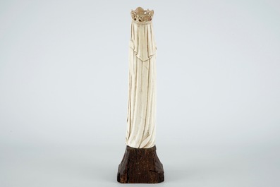 A tall gothic revival carved ivory Madonna, prob. Dieppe, 19th C.
