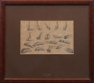 Xavier de Cock (1818-1896), Une &eacute;tude de pattes de boucs, dessin au crayon