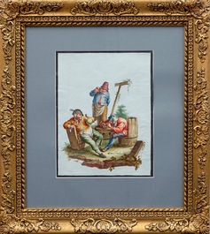 Naar David Teniers II, Een sc&egrave;ne na het kaartspel, aquarel op papier, 18/19e eeuw