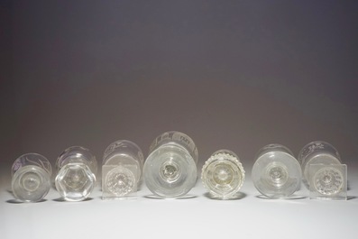 A lot of 7 engraved masonic glasses, freemasonry, 19/20th C.