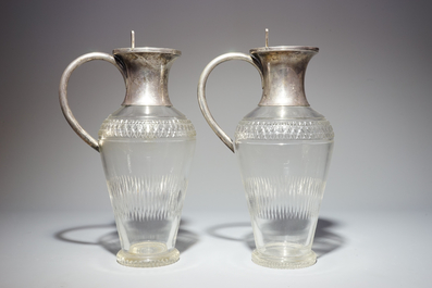 A pair of silver-lidded crystal flasks, prob. Germany, 19th C.