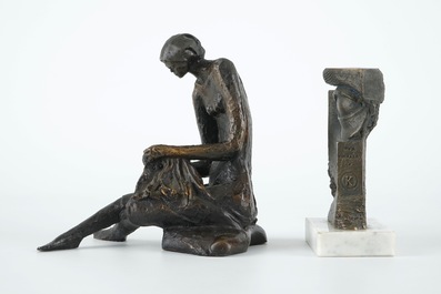 Roland Deserrano (1941), A bronze figure of a seated lady, and another small bronze group