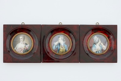 A collection of 8 miniatures on ivory, 19/20th C.