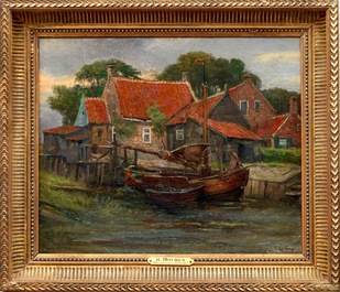 H. Houben (1858-1931), Een zicht op Oranjezon, Zeeland, olie op doek
