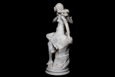 Guglielmo Pugi (1850-1915), Venus met Amor, sculptuur in witte Italiaanse marmer