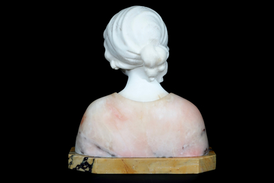 Guiseppe Bessi (1875-1922), Mignon, a white and pink marble bust