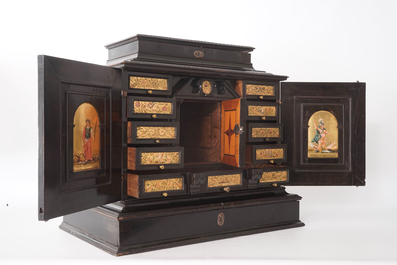 A Flemish ebony cabinet with gilt-ground painting, Antwerp, 17th C.