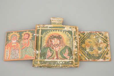 A set of various religious items, incl. a miniature on vellum, travel icons, etc..