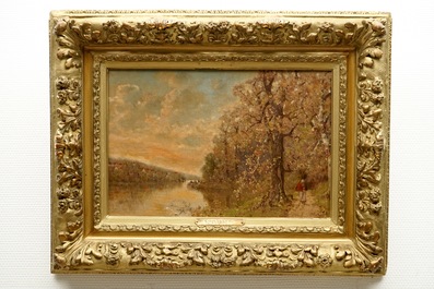Chintreuil, Antoine (1816-1873), Bois d&rsquo;Igny au bord de la rivi&egrave;re, oil on canvas, mounted on board