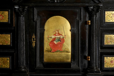 A Flemish ebony cabinet with gilt-ground painting, Antwerp, 17th C.