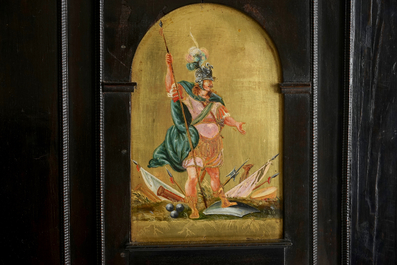 A Flemish ebony cabinet with gilt-ground painting, Antwerp, 17th C.