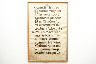 A large framed handwriting from a psalm book, 16th C.
