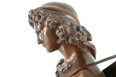 Jean-Alexandre-Joseph Falgui&egrave;re (1831-1900), &quot;Mignon&quot;, gepatineerde bronzen figuur