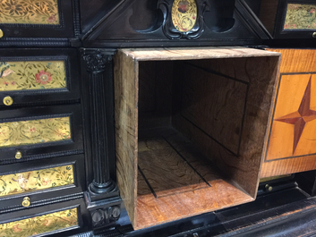 A Flemish ebony cabinet with gilt-ground painting, Antwerp, 17th C.