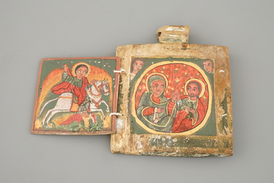 A set of various religious items, incl. a miniature on vellum, travel icons, etc..