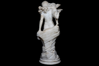 Guglielmo Pugi (1850-1915), Venus et Amour, sculpture en marbre blanc italien