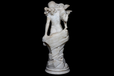 Guglielmo Pugi (1850-1915), Venus met Amor, sculptuur in witte Italiaanse marmer