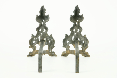 A pair of parcel-gilt bronze andirons, 19th C.