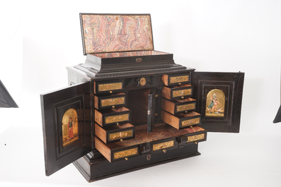 A Flemish ebony cabinet with gilt-ground painting, Antwerp, 17th C.