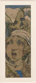 Alfred Ost (1884-1945), twee macabere portretten, aquarel en inkt op papier