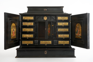 A Flemish ebony cabinet with gilt-ground painting, Antwerp, 17th C.