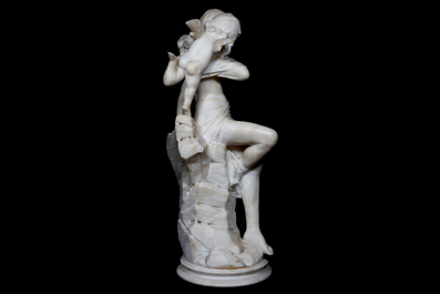 Guglielmo Pugi (1850-1915), Venus et Amour, sculpture en marbre blanc italien