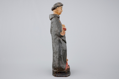 Figure polychrome en bois sculpt&eacute; de Saint-Dominique, 18/19&egrave;me