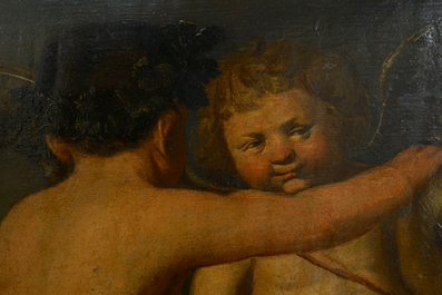 Entourage de Salomon de Bray (1597-1664), trois putti et un bouc, huile sur panneau