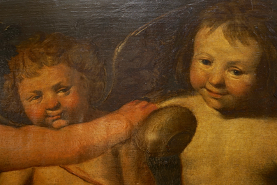 Entourage de Salomon de Bray (1597-1664), trois putti et un bouc, huile sur panneau