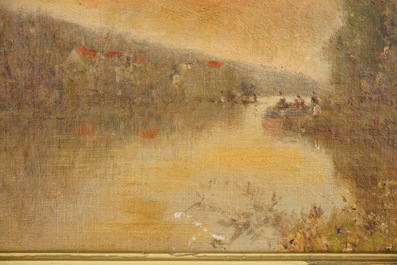 Antoine Chintreuil (1816-1873), Bois d&rsquo;Igny au bord de la rivi&egrave;re, olie op doek, gemaroufleerd op paneel
