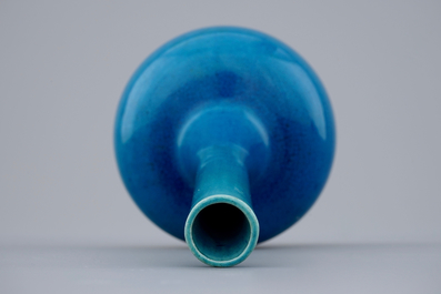 A fine Japanese monochrome turquoise Awaji vase, 19th C.